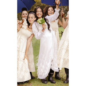 NWT HILL HOUSE The Dolly Silk Robe Feather Embellished Size L White 2D459